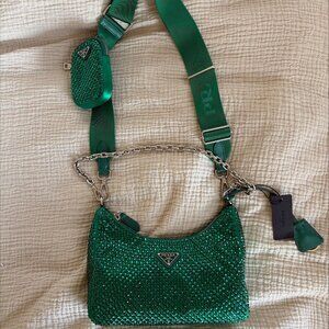 NWT Prada Re-Edition 2005 Satin Bag with Crystals (Mango)